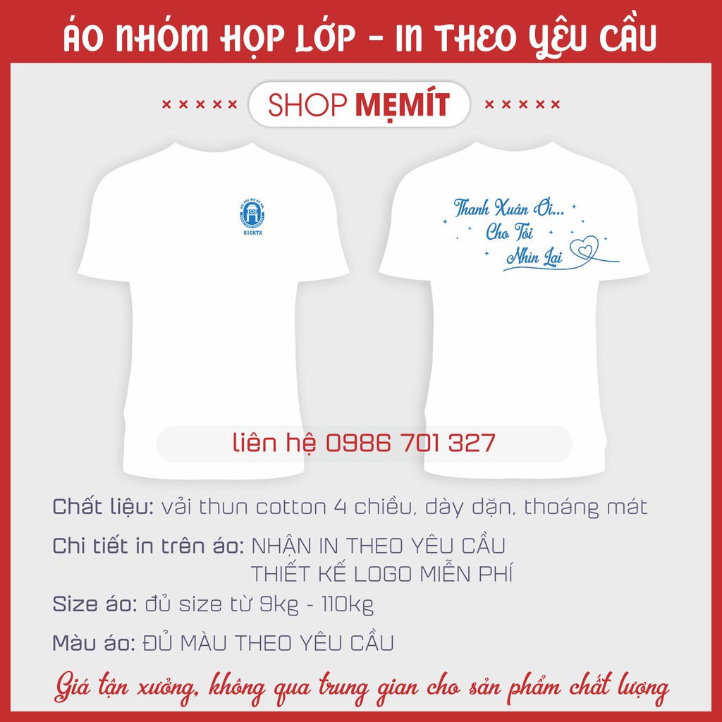 Áo Họp Lớp Thiết Kế Theo Yêu Cầu - Cotton Đẹp Form chuẩn