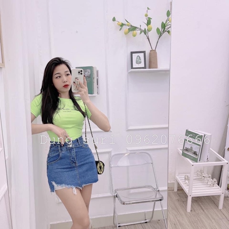 Quần váy jean rách cặp chéo