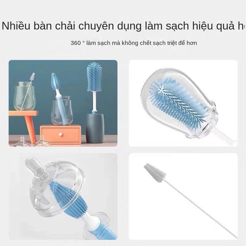 Bộ cọ rửa bình sữa silicon dành cho trẻ em của trẻ em tạo tác bàn chải núm vú em bé Bộ làm sạch bàn chải xoay 360 độ