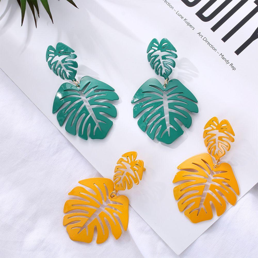 Bông Tai Kim Loại Dáng Dài Hình Lá Dừa Nhiều Màu Phong Cách Bohemian