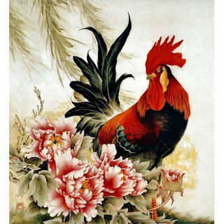 Tranh Gà Trống phong thủy đính đá toàn bộ (tranh đá tự đính)