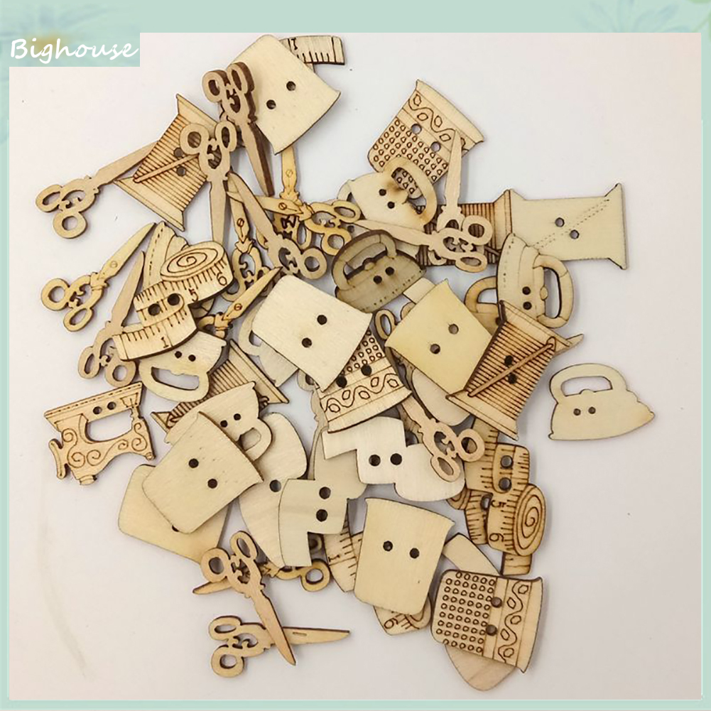 Set 50 Nút Gỗ Thiết Kế Dễ Thương Dùng Để Trang Trí Đồ Thủ Công Tiện Dụng