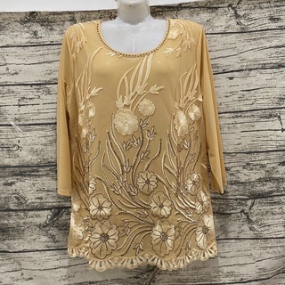  Áo Kiểu Nữ Trung Niên Chất Voan Lưới Mềm Mát Thêu Ren Hoạ Tiết Đính Đá Sang Trọng Free Size <78kg 