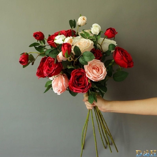 Bó Hoa Hồng Giả 2 Đầu Bằng Lụa Dùng Trang Trí