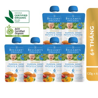 Combo 6 Túi Hỗn Hợp Bí Đỏ, Khoai Lang, Cà Chưa Hữu Cơ Xay Nhuyễn Bellamy's Organic