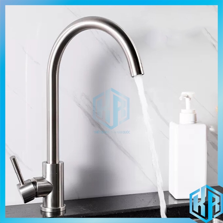 Bộ Vòi Rửa Chén Bát Nóng Lạnh Inox 304 Cần Cứng Màu Trắng Mờ [V19] Xoay 360 Độ Dùng Cho 2 Hộc Chậu Tiện Dụng