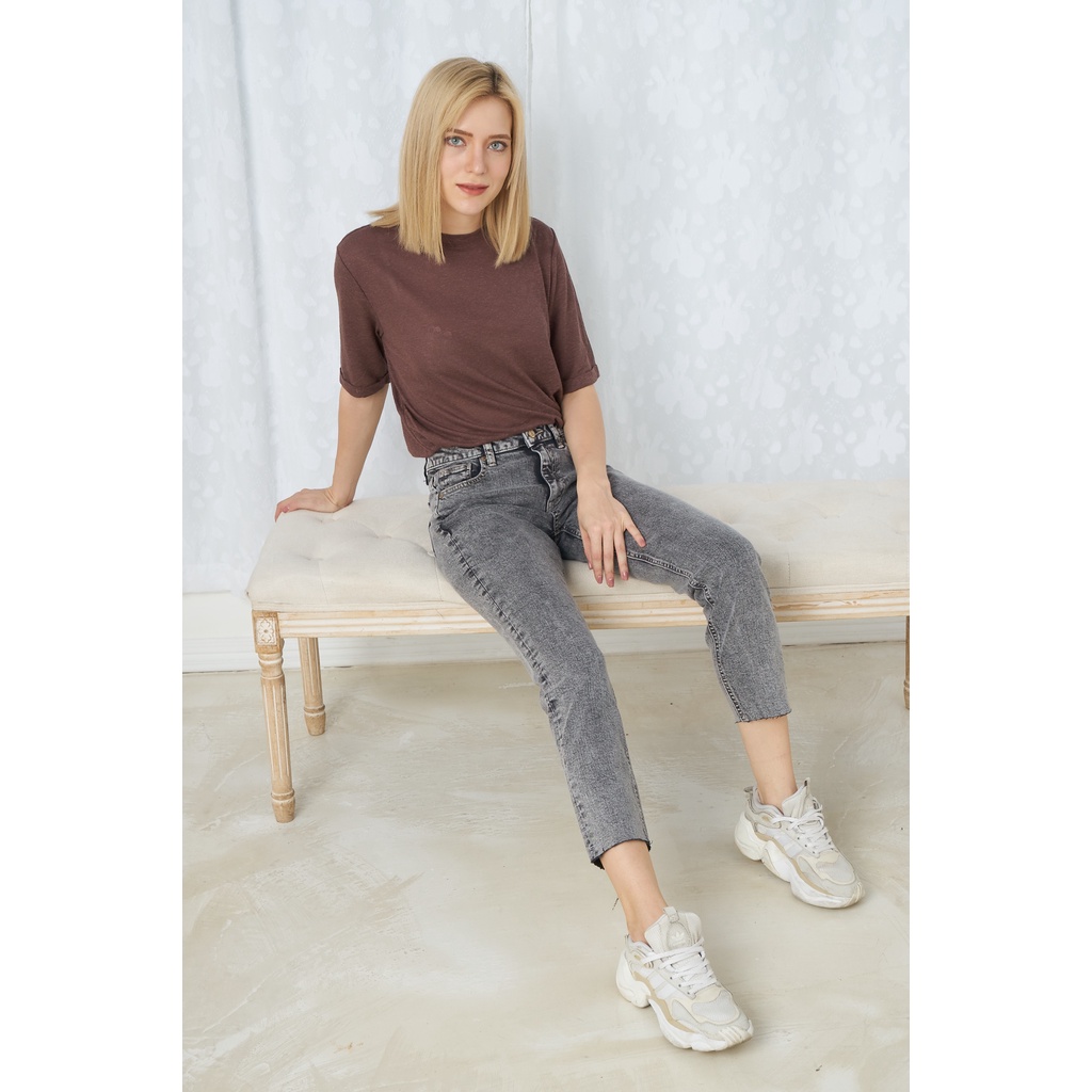 Quần jeans xám dáng 9 tấc xuất khẩu