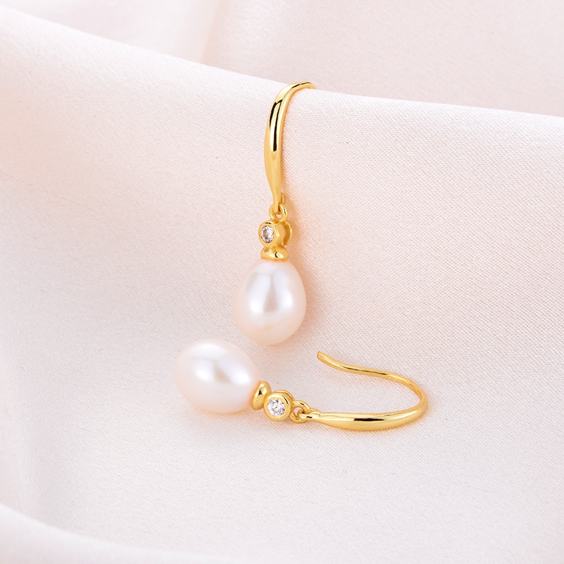 Bông tai ngọc trai nước ngọt bạc mạ vàng 18K khuyên móc phong cách thời trang sang trọng - B1932 - Bảo Ngoc Jewelry