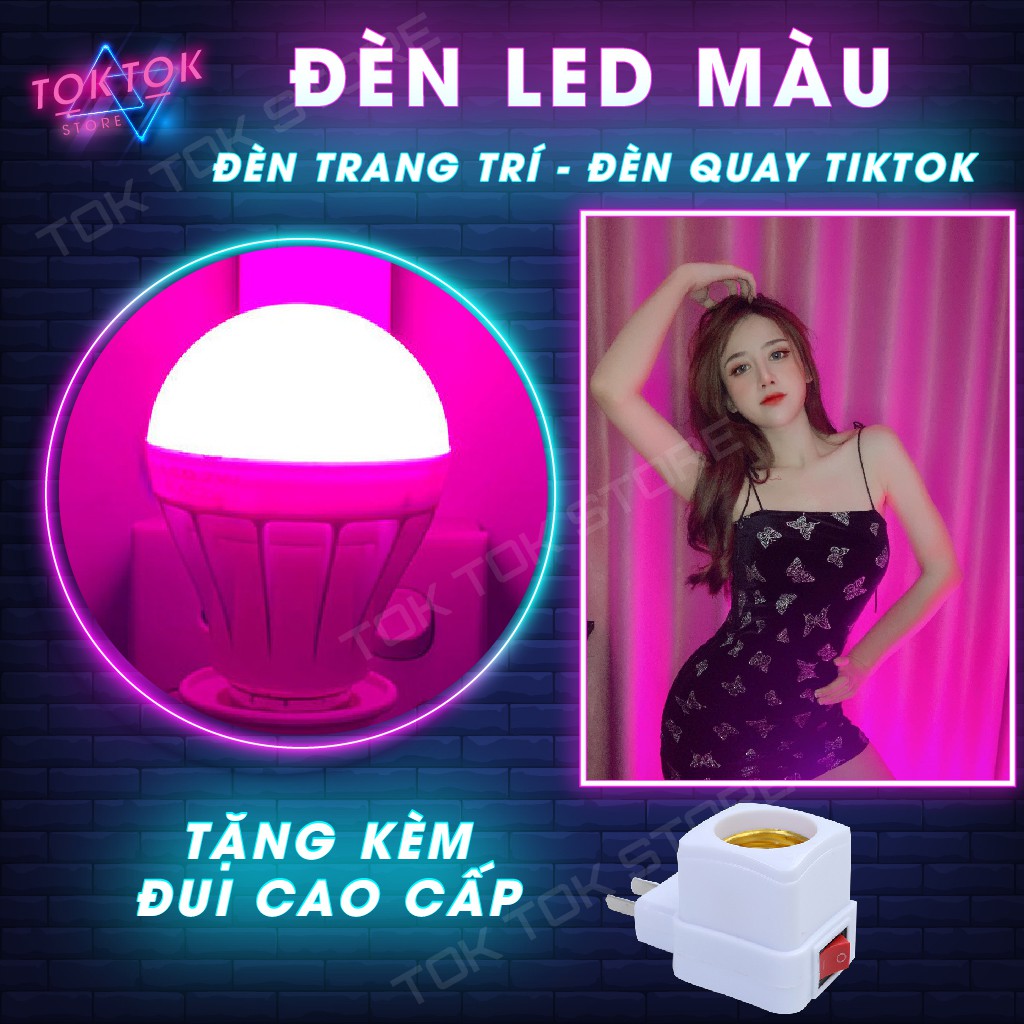 Đèn Led màu quay tiktok decor trang tri nhà cửa-Đèn led tiktok triệu view màu hồng tím tặng kèm đui cắm e27 có videoclip