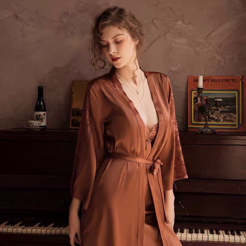 Váy Ngủ Sexy 2 Dây Phối Ren - Áo Choàng Ngủ KIMONO Lụa Satin Cao Cấp | BigBuy360 - bigbuy360.vn