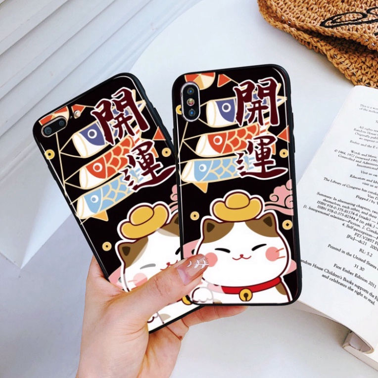 Ốp lưng iphone 6, 7, 8 Plus, X, XS, XR, XSMAX, 11, 11PRO, 11 PROMAX, 12, 13 PROMAX MÈO THẦN TÀI dễ thương BẰNG KÍNH PKVN