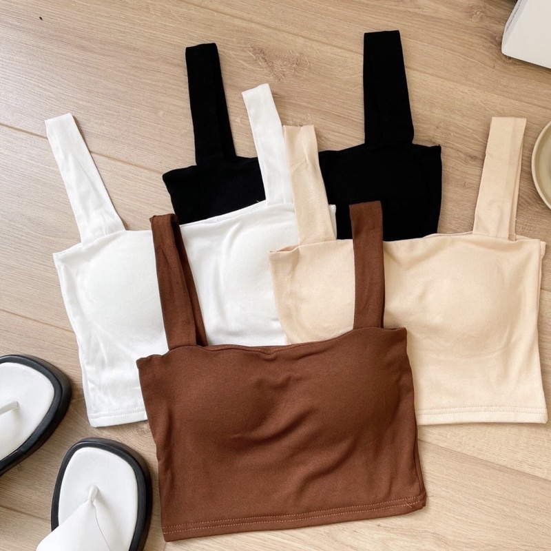 Áo croptop hai dây nữ bản to cổ vuông có đệm mút Aimee closet (Ảnh thật)