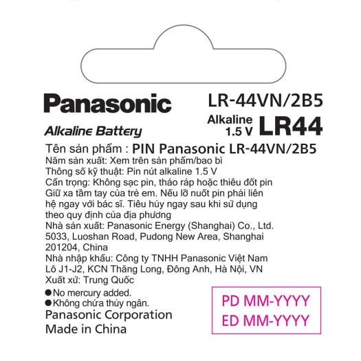 Vỉ 2 Viên Pin Nút Alkaline Panasonic LR-44VN/2B -1.5V