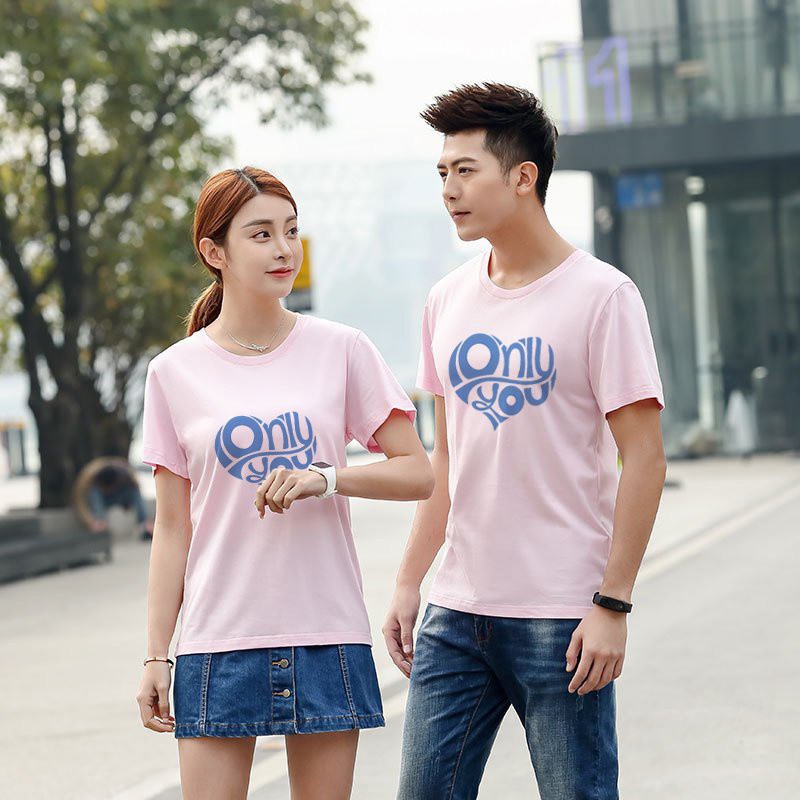 Áo thun cặp thời trang cổ tròn,thun cotton 4 chiều co giãn In Nhiệt Trái Tim Only You