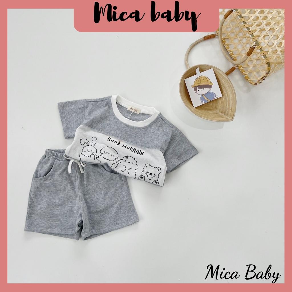 Bộ quần áo cộc tay cho bé chất cotton phối thân in hình gấu Mica baby QA17
