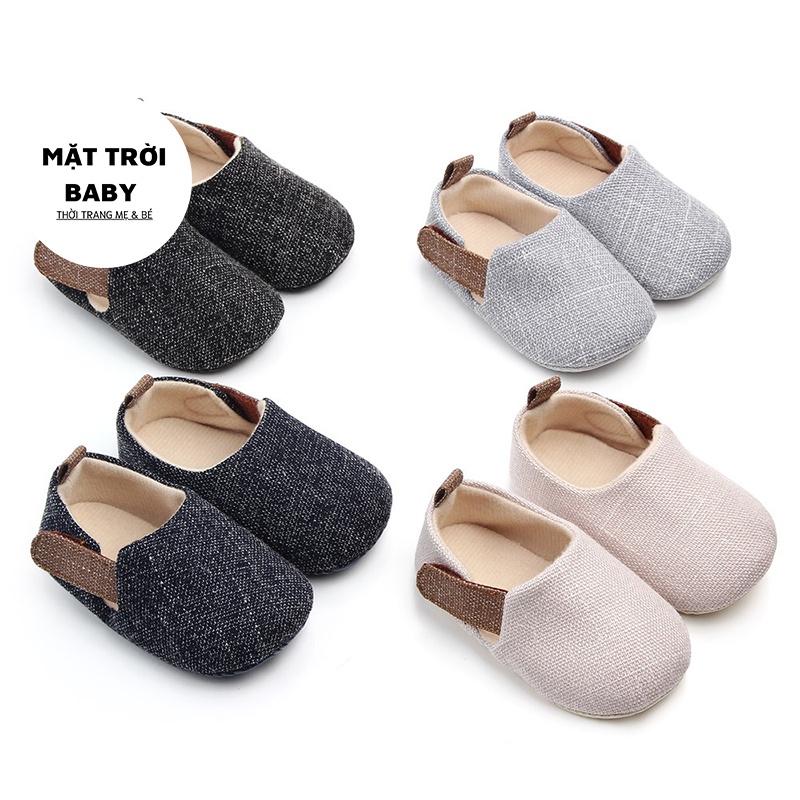 Giày tập đi đế mềm, Giày lười chống trượt có quai dán tiện lợi cho bé 0-18 tháng