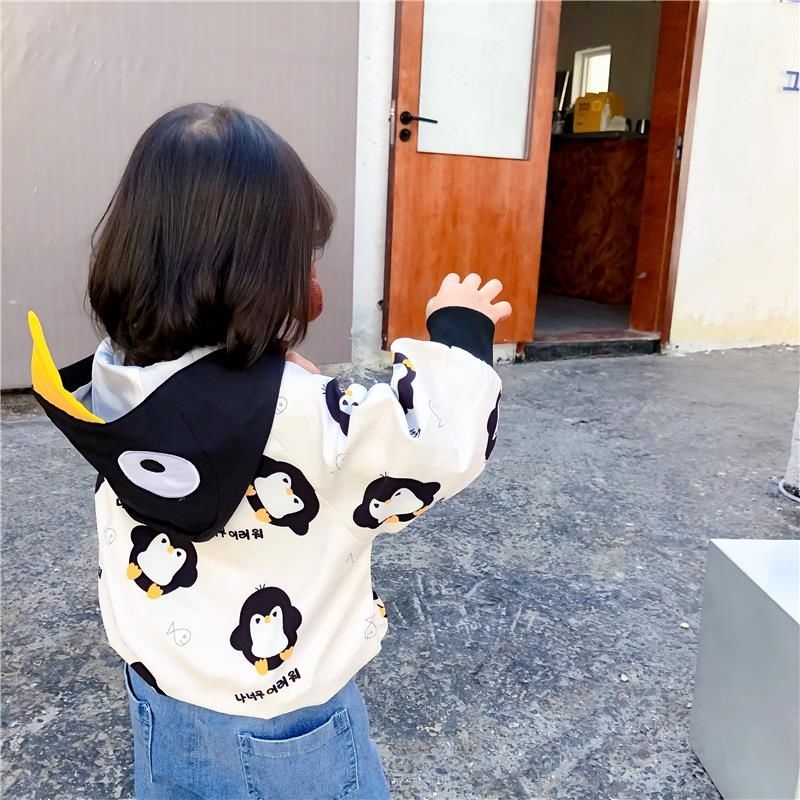 Áo Khoác Có Mũ Trùm Hình Chim Cánh Cụt Thời Trang Xuân Thu Cho Trẻ Em
