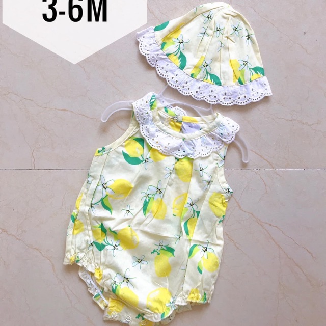 Set romper kèm nón bèo Little Beginnings size 3m