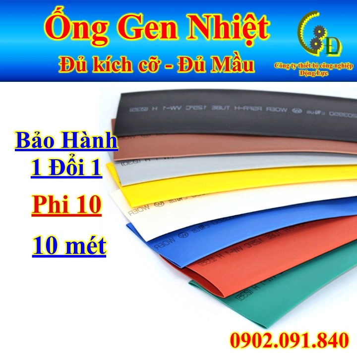 [D10 1mét] Ống gen co nhiệt bọc cách điện phi 10 luồn dây điện, dây ren sun nhiệt bọc đầu cos mầu xanh đỏ vàng đen