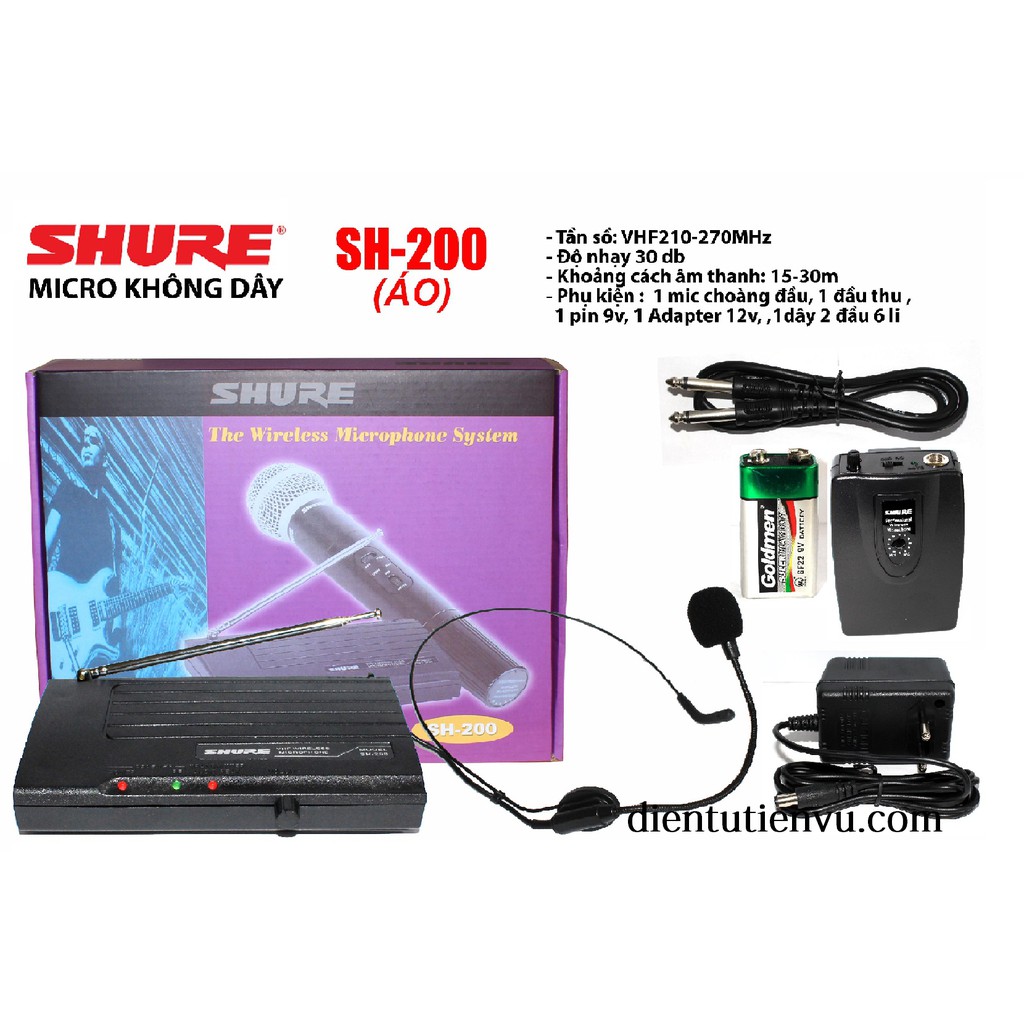 Micro Karaoke Không Dây Shure SH-200 Cài áo
