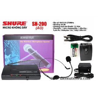 [Mã ELHACE giảm 4% đơn 300K] Micro Karaoke Không Dây Shure SH-200 Cài áo