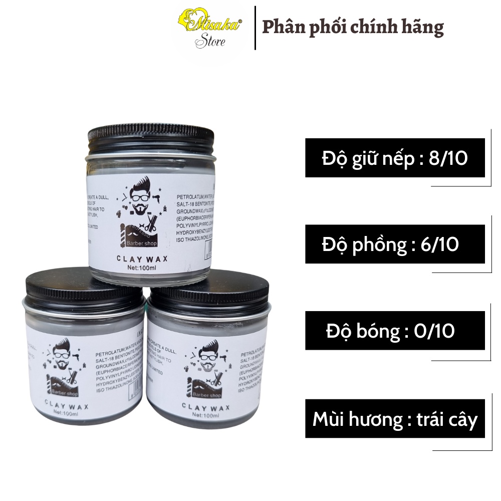 Sáp vuốt tóc nam Clay Wax trắng , giúp giữ nếp tóc trên 8h , không bết rích , lọ thủy tinh cao cấp, 100gr
