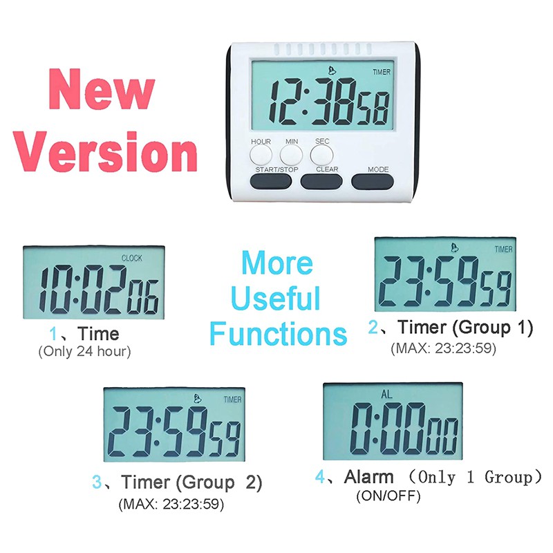 Digital Kitchen Timer 24 Hour Large LCD Screen Alarm Clock with Count Up and Count Down Function (Pack of 8)