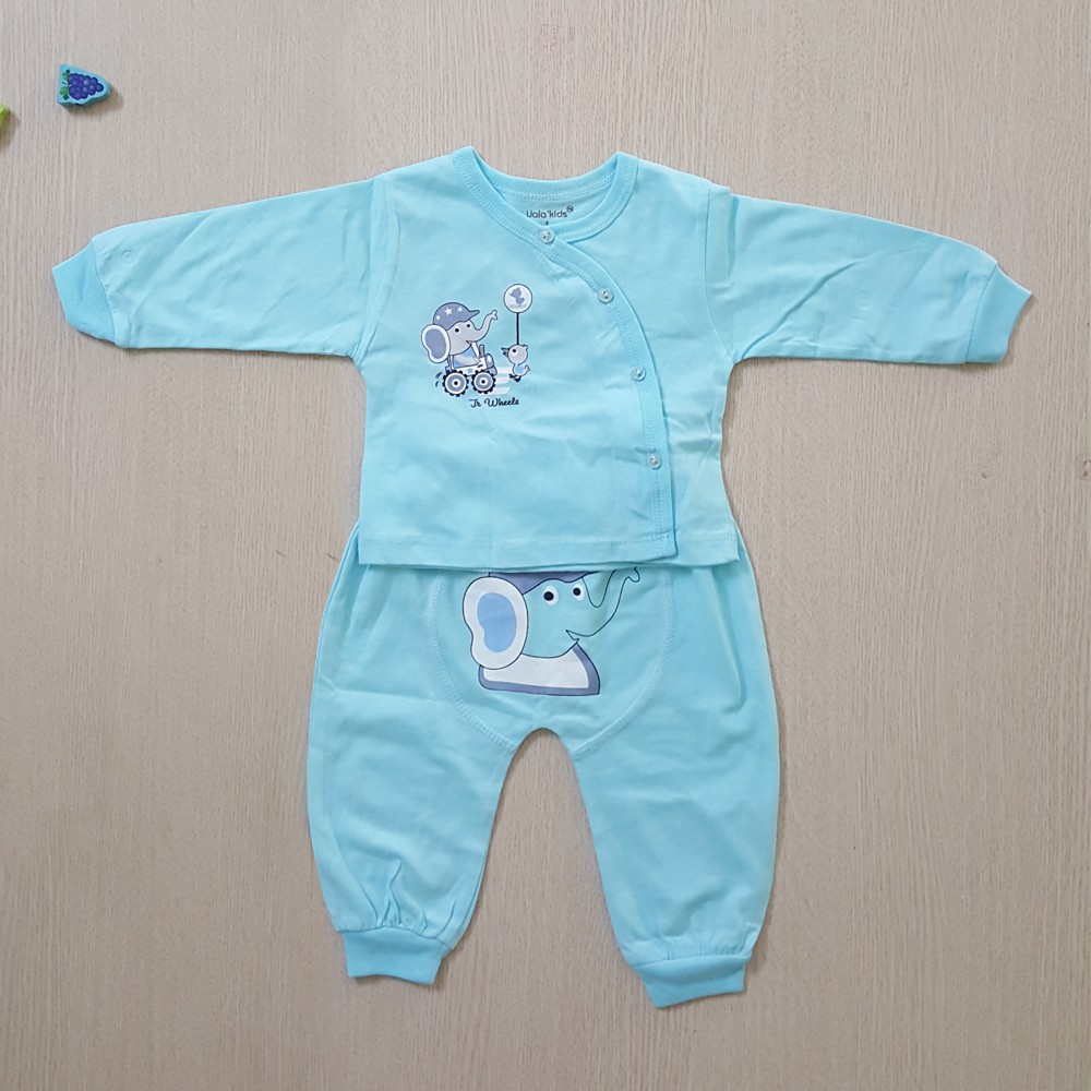 Bộ sơ sinh dài tay Uala cúc lệch chất liệu cotton họa tiết mông thú cho bé từ 3-5kg