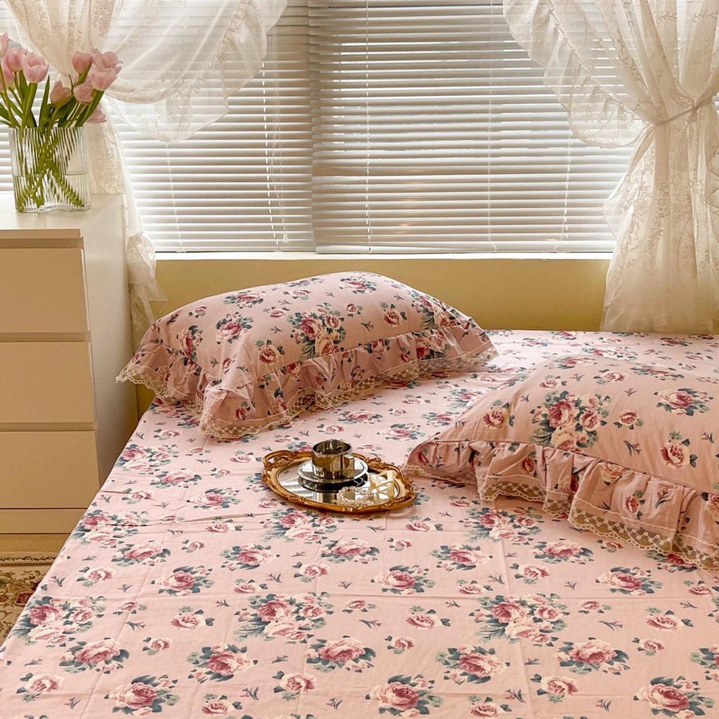 [HÀN QUỐC] SET GA GỐI COTTON HOA NHÍ REN BÈO - CAO CẤP KHÔNG PHA POLY