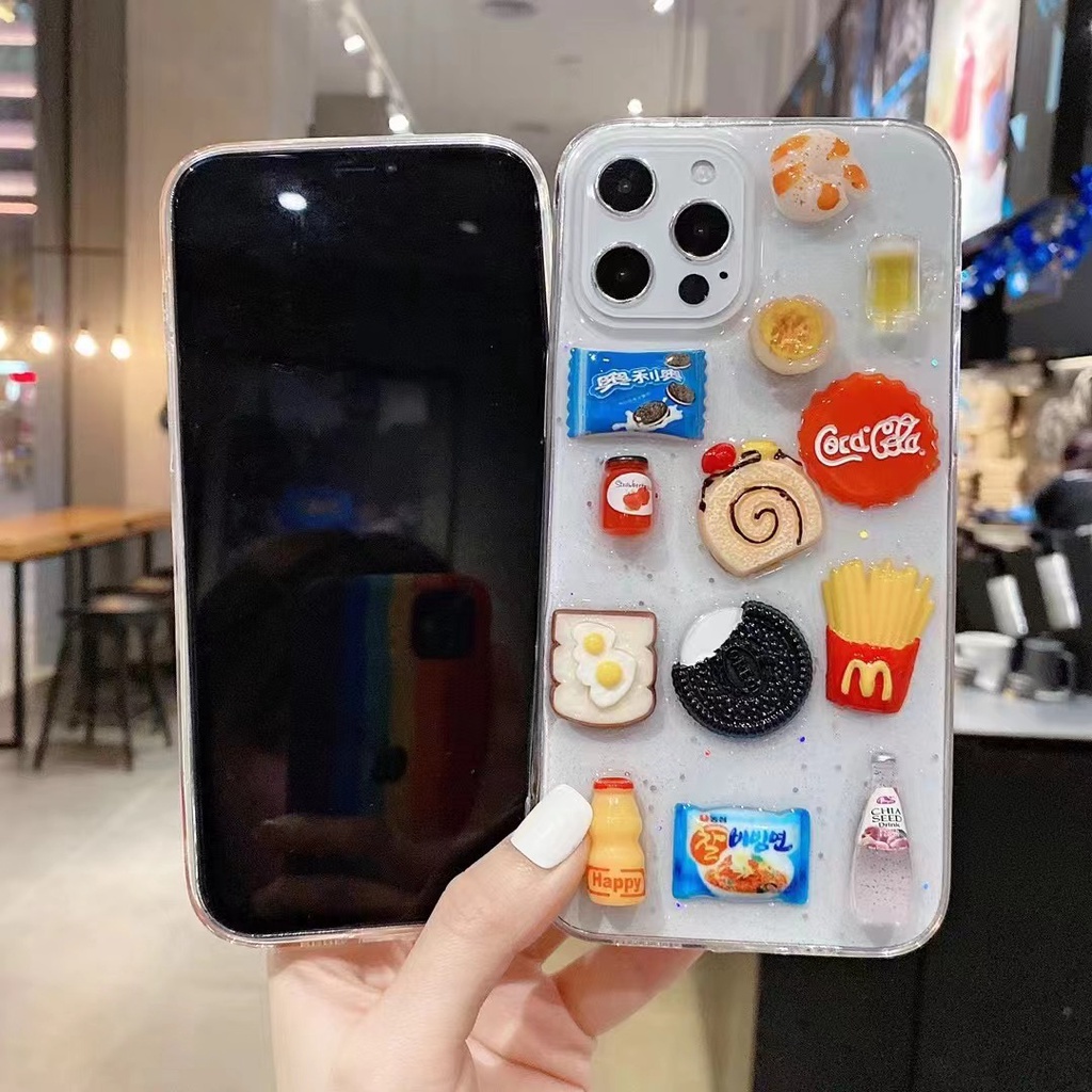 Ốp điện thoại gắn phụ kiện hình đồ ăn thích hợp cho iphone 13 13pro Max11 Pro Max Xs Max X Xr 8 Plus 7 Plus 12 Pro Max