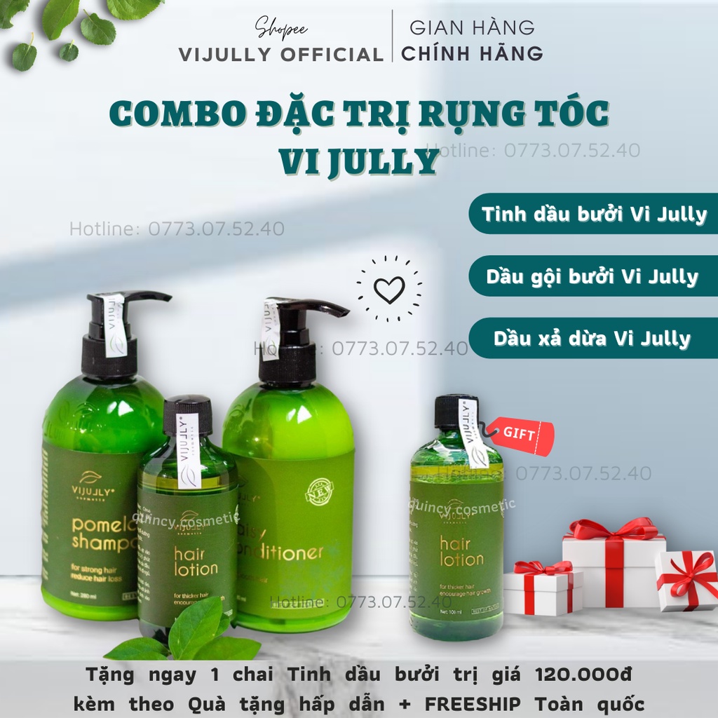 Combo VIJULLY Bộ Dầu Gội Bưởi, Tinh Dầu Bưởi, Dầu Xả Vijully Giảm Rụng, Kích Mọc Tóc, Phục Hồi Hư Tổn