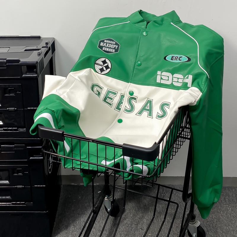 Áo Khoác Bóng Chày Da pu Phối Màu Tương Phản Kiểu Retro Cá Tính Cho Nam Và Nữ