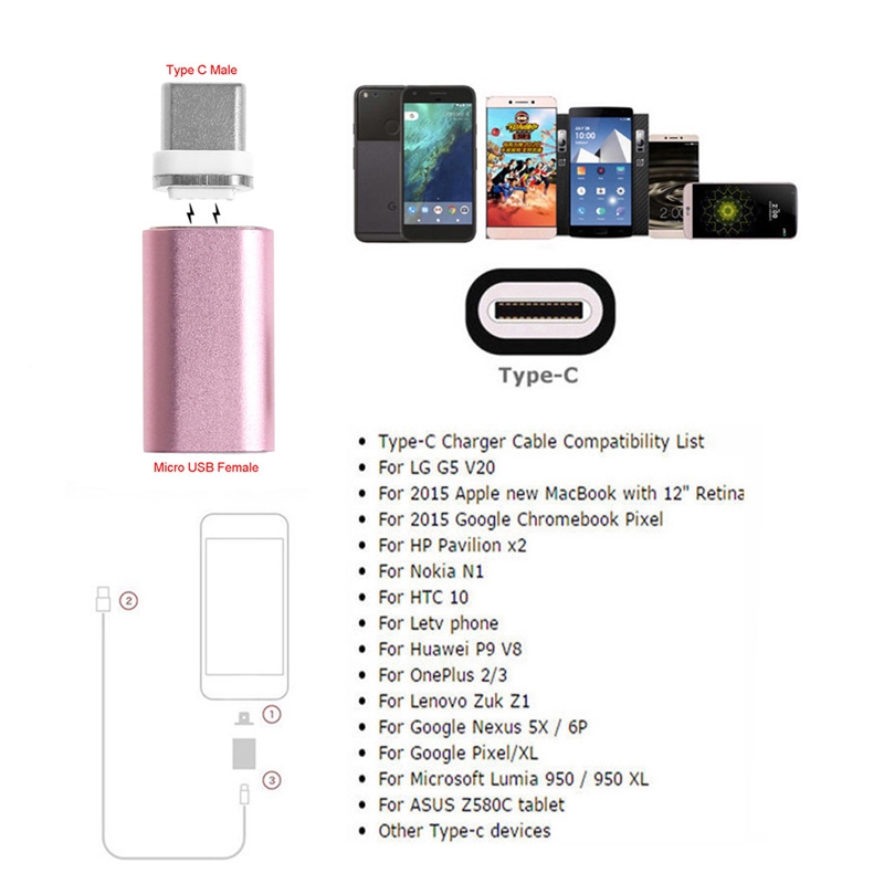 Đầu sạc nam châm cổng Micro USB Female sang Type C Male cho Android