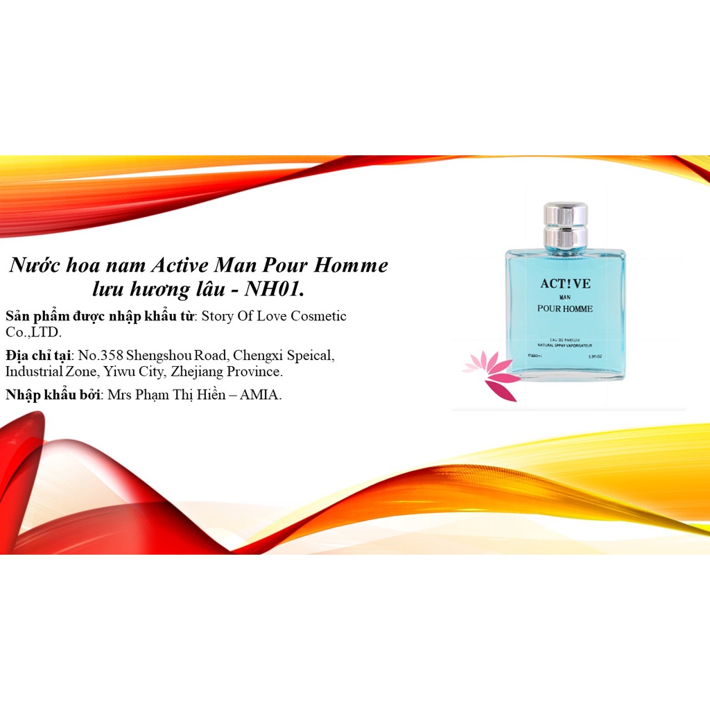 Nước hoa nam Active Man Pour Homme lưu hương lâu, hàng chính hãng chất lượng cao 100ml tặng quà 60k - NH01
