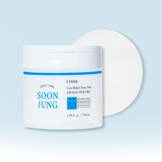 Bông Thấm Toner 70 miếng lành tính dịu nhẹ ETUDE SoonJung Cica Toner Pad Làm Sạch Hiệu Quả 130ml