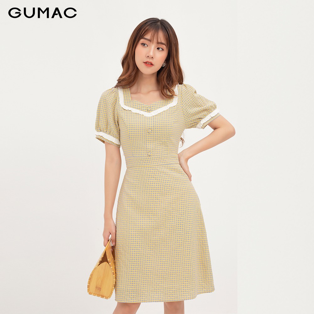 Đầm nữ caro phối bèo GUMAC DA1239 | BigBuy360 - bigbuy360.vn