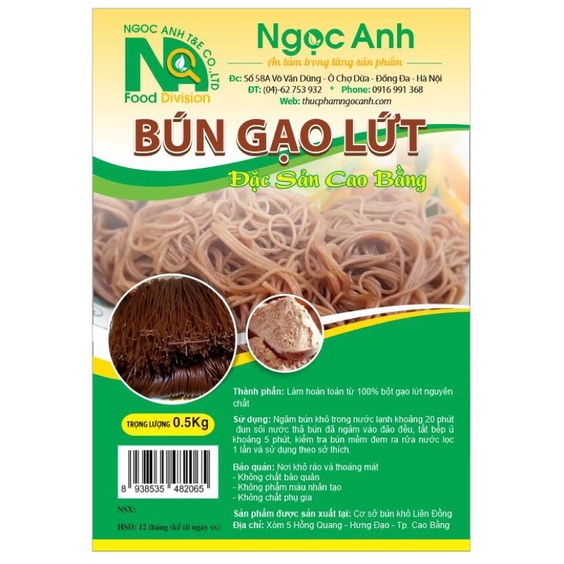 Bún gạo lứt Cao Bằng gói 500gr (bún gạo lức) ăn kiêng giảm cân eatclean phù hợp với người bị tiểu đường