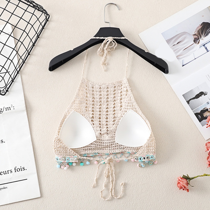 Brroa Áo Bra Dệt Kim Hở Lưng Phối Tua Rua Hạt Nhiều Màu Sắc Phong Cách Boho Quyến Rũ Cho Nữ
