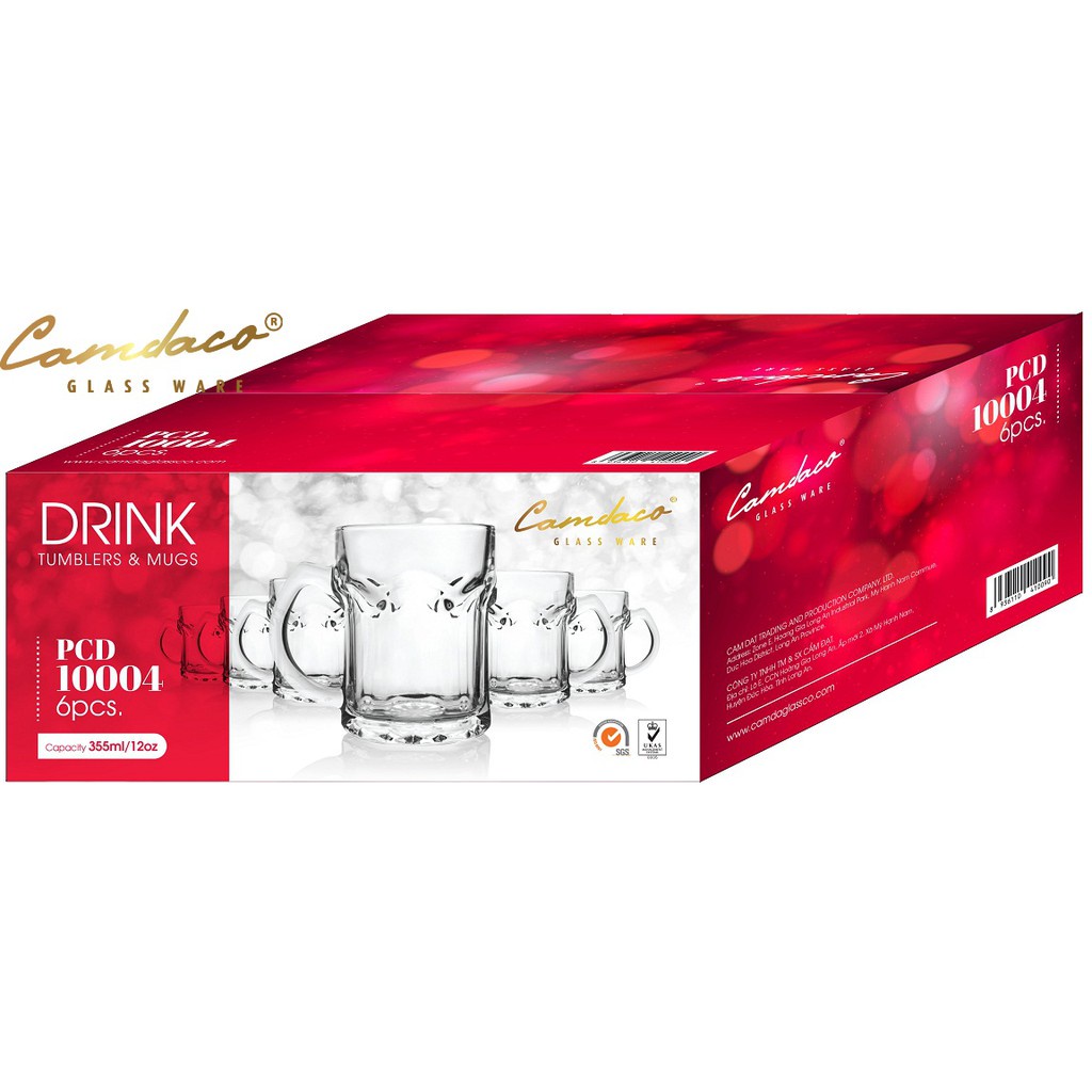 6 LY THỦY TINH CẨM ĐẠT 332  LY UỐNG BIA CÓ QUAI