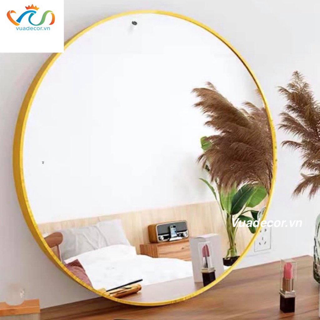 Gương tròn toàn thân nhà tắm bàn trang điểm khung nhôm mạ có led cảm ứng cao cấp VUADECOR