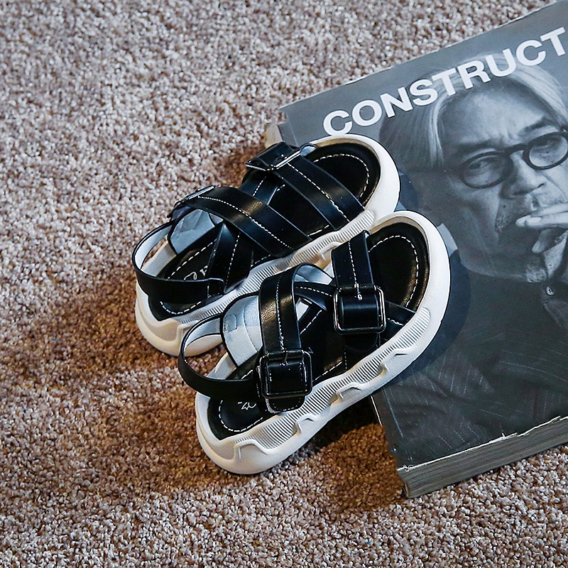 Giày sandal quai dán màu trơn thoải mái thời trang đi biển xinh xắn dành cho bé từ 3-16 tuổi