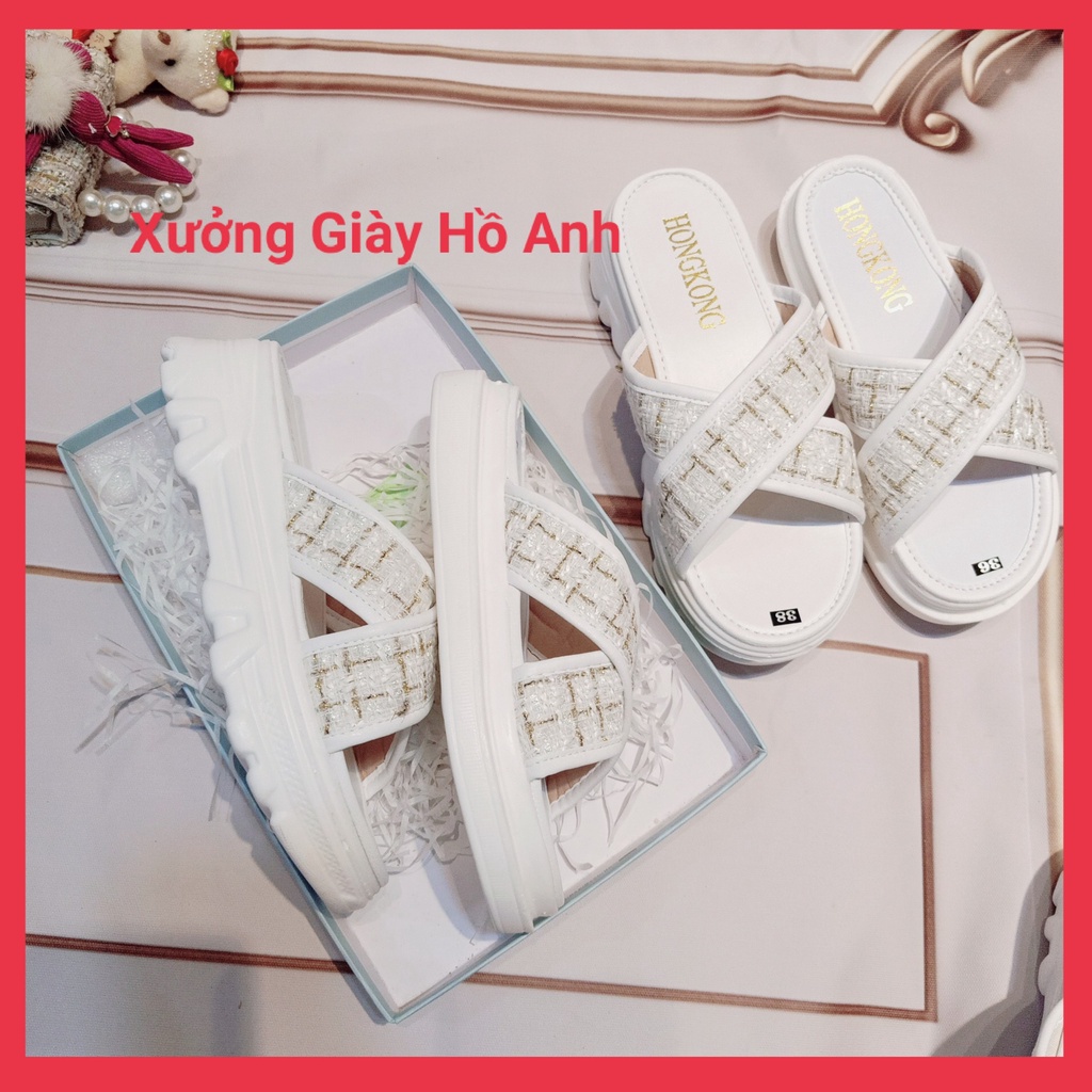 Dép Bánh Mì Nữ Quai Chéo Đế Cao 5P Siêu Nhẹ Vải Sợi Trẻ Trung Tôn Dáng