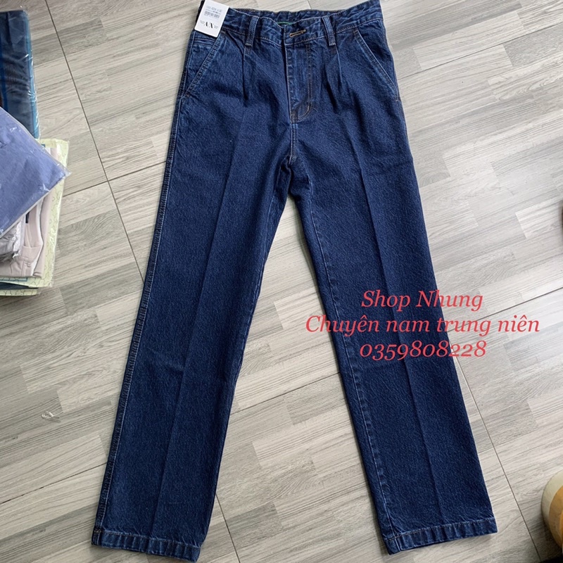 Quần Jean Nam Trung Niên 1 Ly Cao Cấp, Dáng Thụng Túi Chéo, Chất Co Giãn + Ảnh Thật 100%
