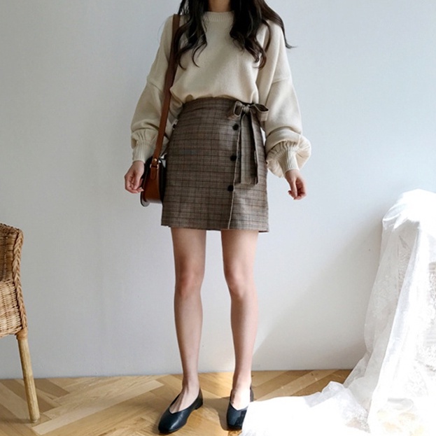 Chân váy chữ a lưng cao kẻ sọc đính nơ xinh xắn 26477