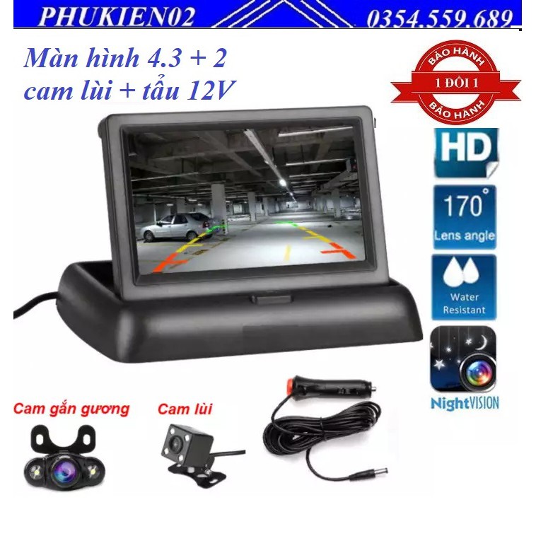 COMBO 3 TRONG 1 - BỘ MÀN HÌNH GẬP GẮN TAPLO LCD TFT 4.3 INCH VÀ CAMERA CẶP LỀ, CĂN LỀ PHẢI, CẶP SƯỜN + CAMERA LÙI DÂY DÀ