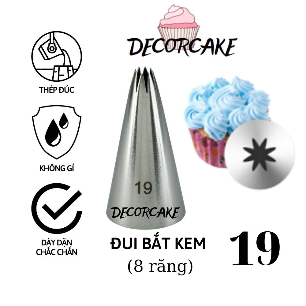 Đui bắt kem 19, Đuôi sò 8 cánh bắt kem trang trí bánh bằng thép không gỉ đúc liền khối dày dặn, cứng cáp