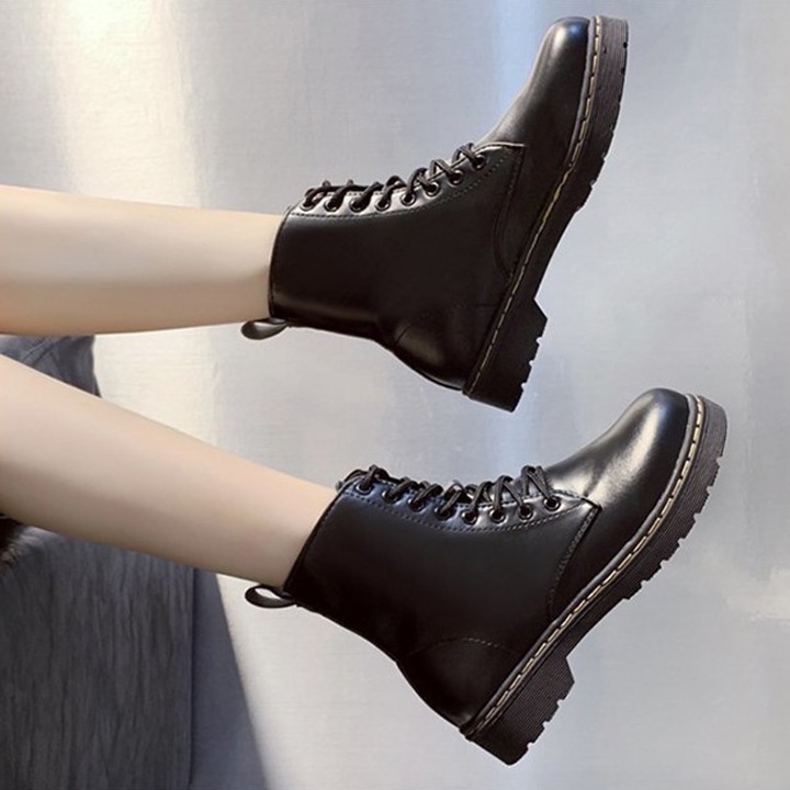 [HOT TREND_HÀNG XỊN] Giày boots nữ, bốt ulzzang, bốt nữ cột dây đế viền chỉ cổ lửng, bền, sành điệu, cá tính S022