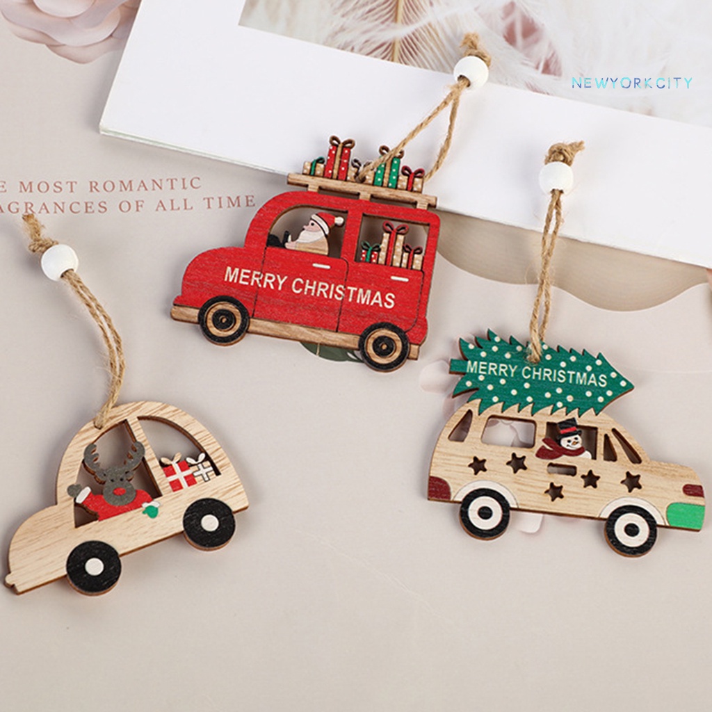 Set 9 Phụ Kiện Trang Trí Giáng Sinh Bằng Gỗ Hình Ông Già Noel Hoạt Hình Độc Đáo