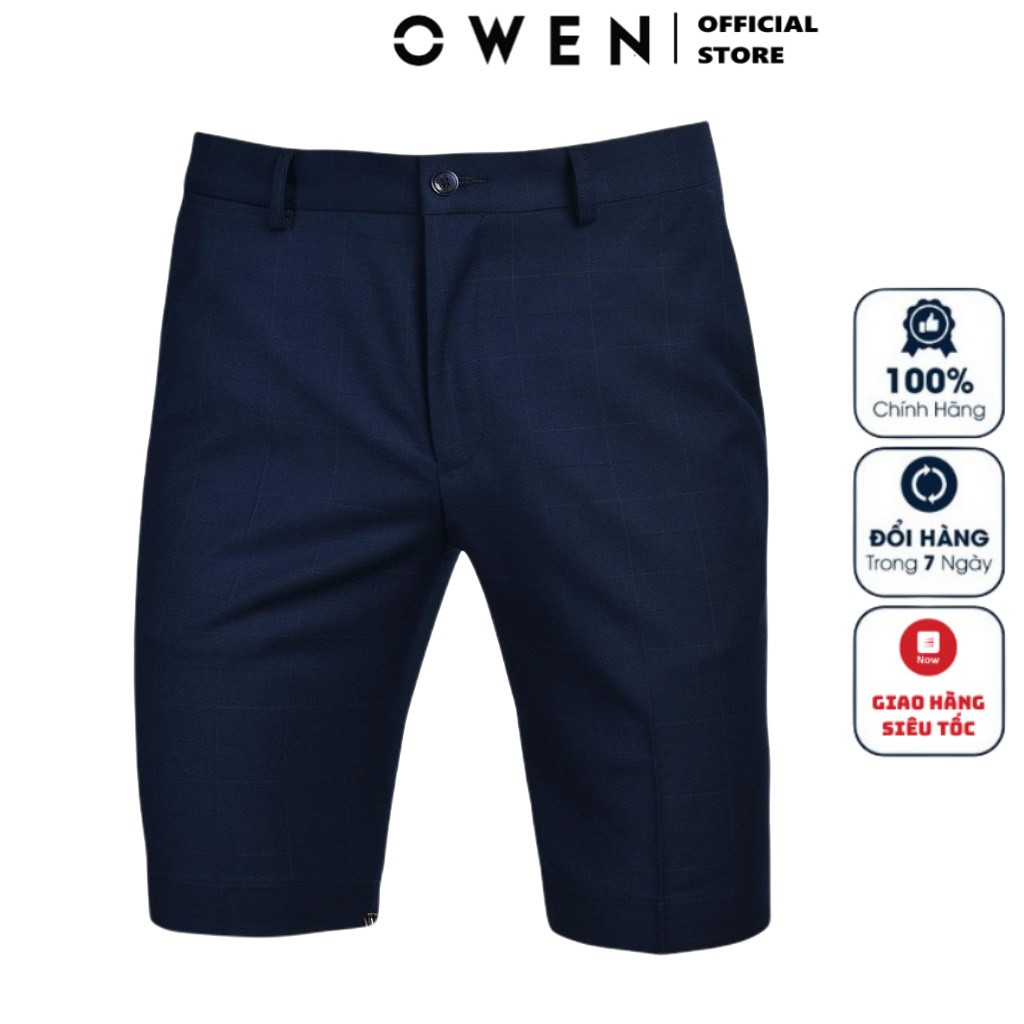 Quần Short Nam Owen SV90581 Quần Short Âu Màu Xanh Tím Than Kẻ Caro Kiểu Dáng Slim Fit