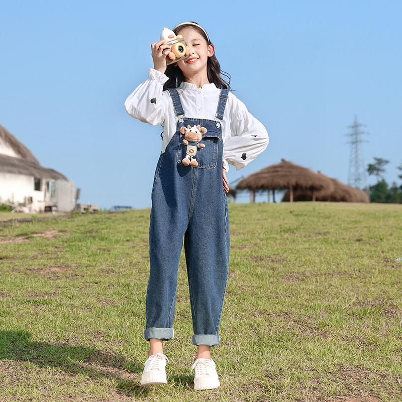 Set Áo Denim Tay Dài Và Quần Yếm Phong Cách Mới 2022 Cho Bé Gái